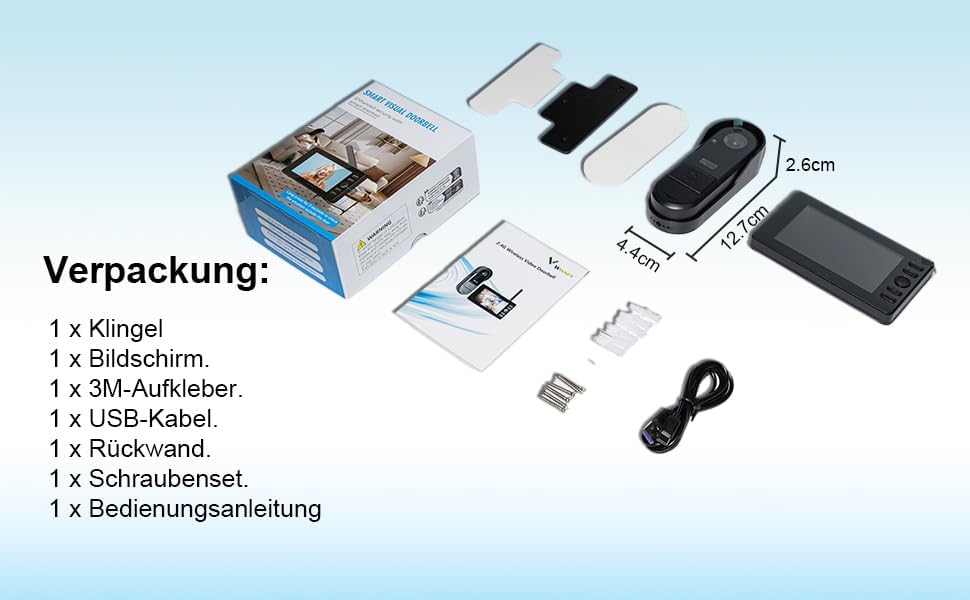 Winnes Video-Türklingel, wasserdicht IP65, Video-Gegensprechanlage mit 1080P 4,3'' IPS-Bildschirm, k