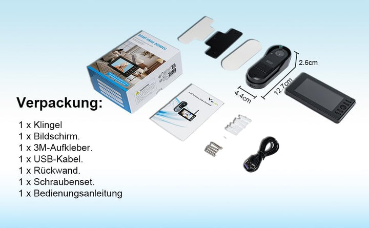 Winnes Video-Türklingel, wasserdicht IP65, Video-Gegensprechanlage mit 1080P 4,3'' IPS-Bildschirm, k