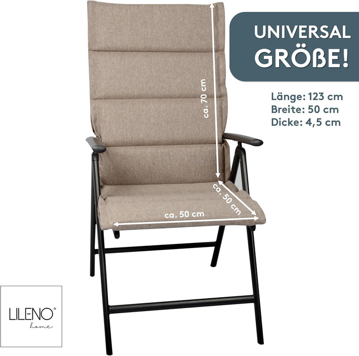 LILENO HOME Gartenstuhl Auflagen als [2er Set - Hochlehner] in Taupe - Bequeme Liegen als Sitzauflag