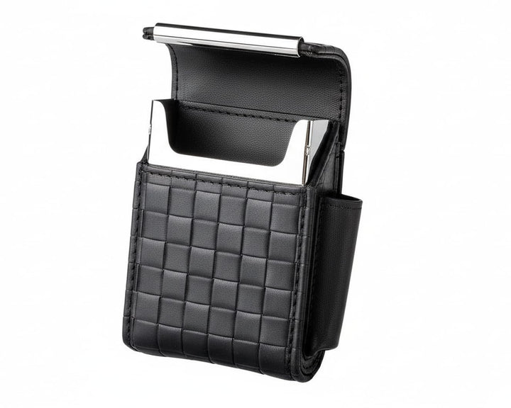 Packungsetui Flowerprint Leder Schwarz für normale Zigarettenschachteln Gr. L und 100 er (Kingsize)