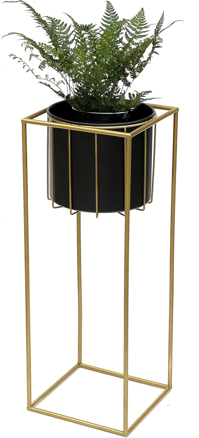 DanDiBo Blumenhocker mit Topf Metall Gold Schwarz Eckig L 70 cm Blumenständer 96035 Blumensäule Mode