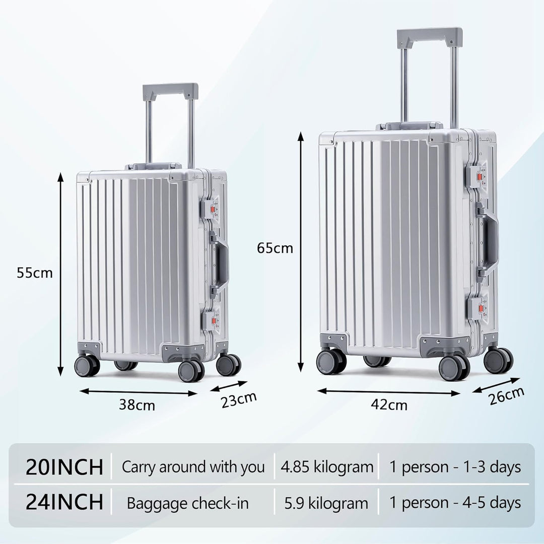 Simcat 100% Aluminium Koffer Handgepäck – Premium Hartschalenkoffer mit TSA-Schloss & 4 leise Doppel