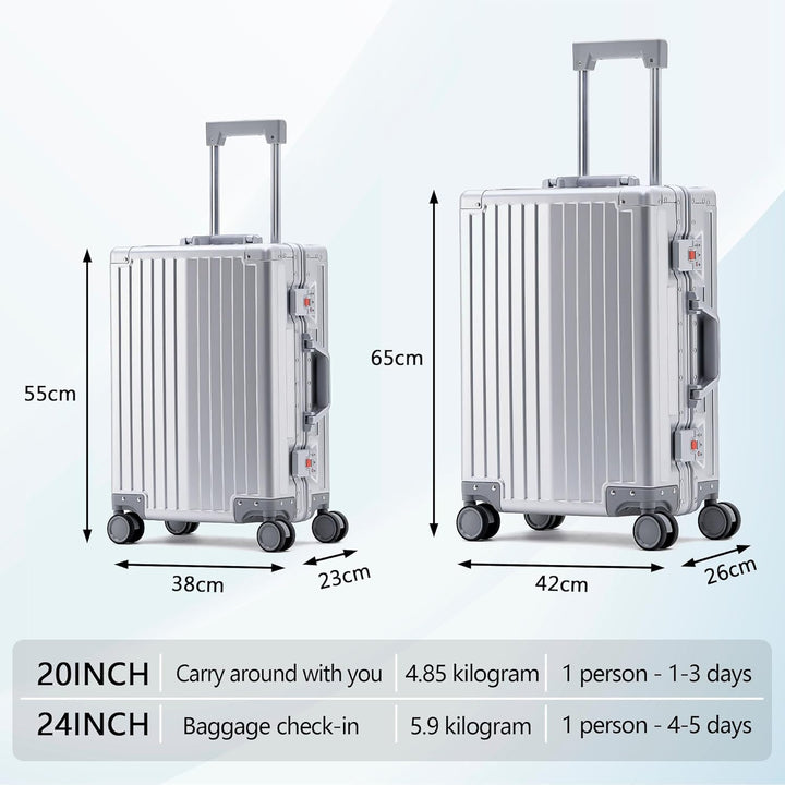 Simcat 100% Aluminium Koffer Handgepäck – Premium Hartschalenkoffer mit TSA-Schloss & 4 leise Doppel