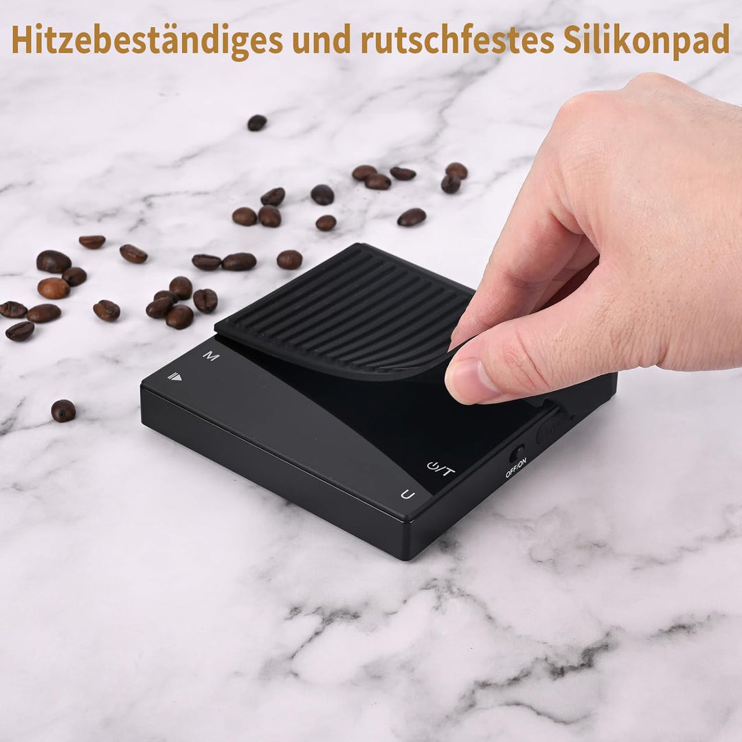 Digitale Kaffeewaage mit Timer, Espresso Waage mit 0,1g Präziser Graduierung, USB Aufladbar Feinwaag