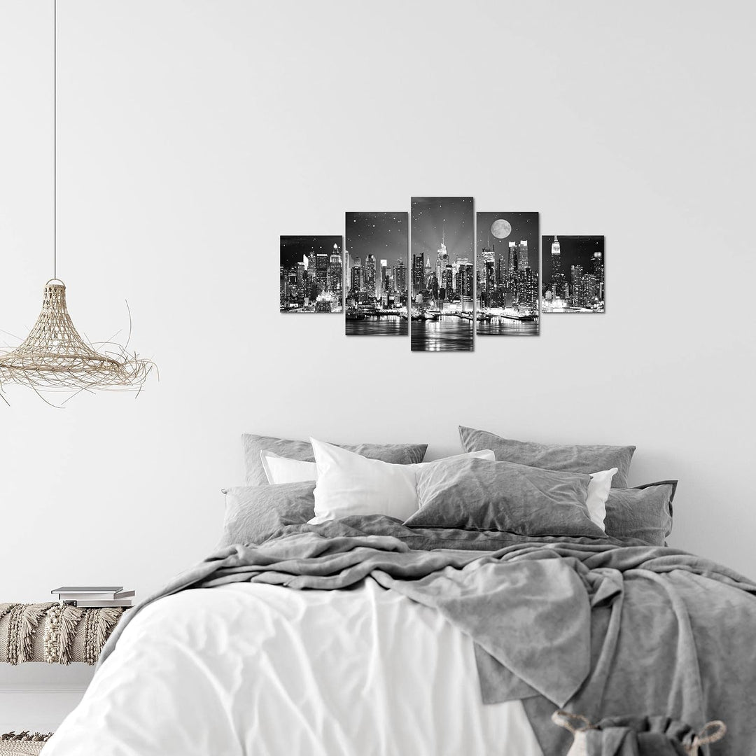 Runa Art Wandbilder New York City 5 Teilig Bild auf Vlies Leinwand Deko Wohnzimmer Büro Skyline Schw