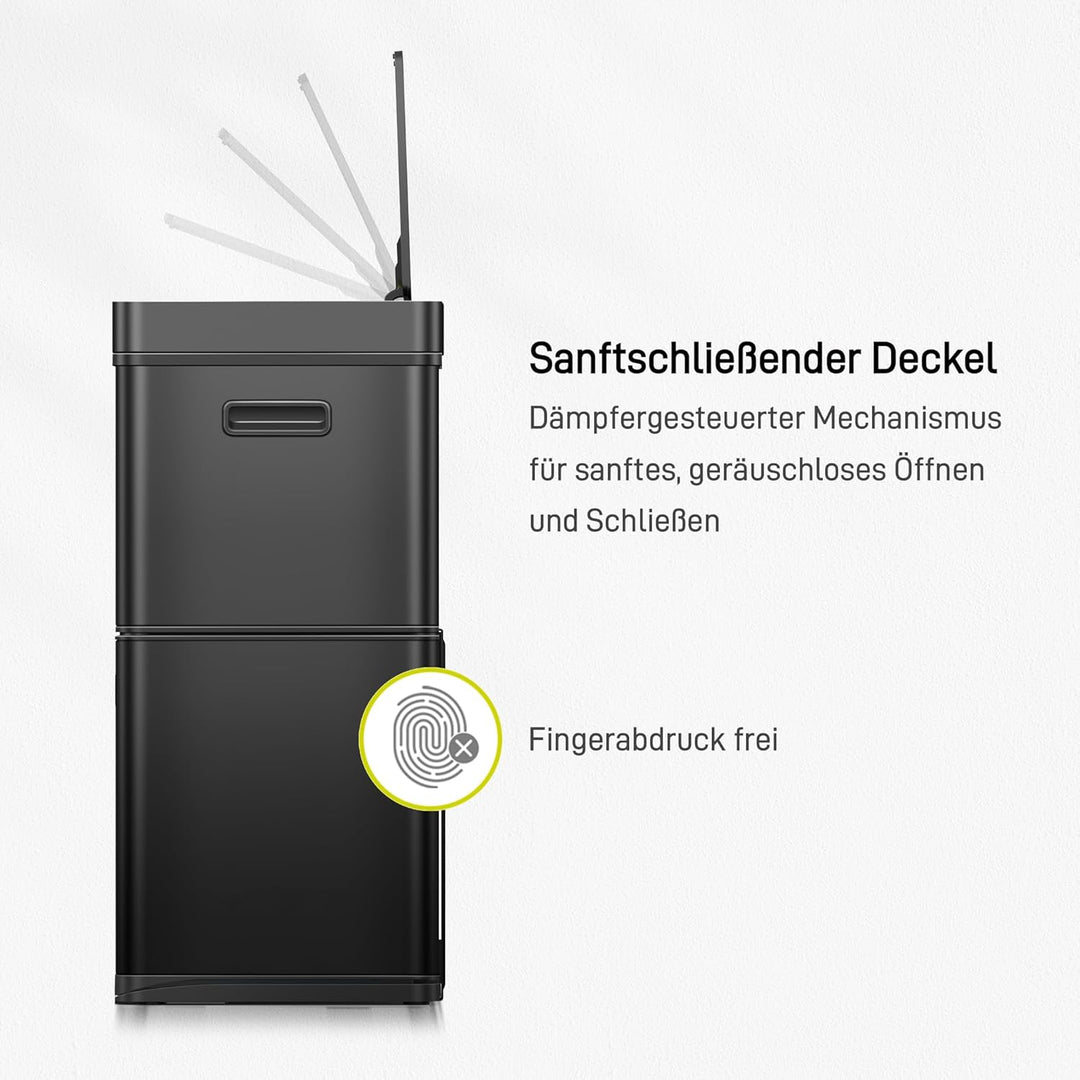 EKO Mirage Plus Mülleimer mit 3 Fächer, 2 x 15 L und 30 L, Recycler Mülleimer mit Sensor, 3 Kunststo