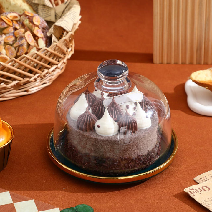1 Set Kuchenständer Glasglocke Glas Käseglocke mit Keramik Teller Torten Glashaube Kuchenglocke Tort
