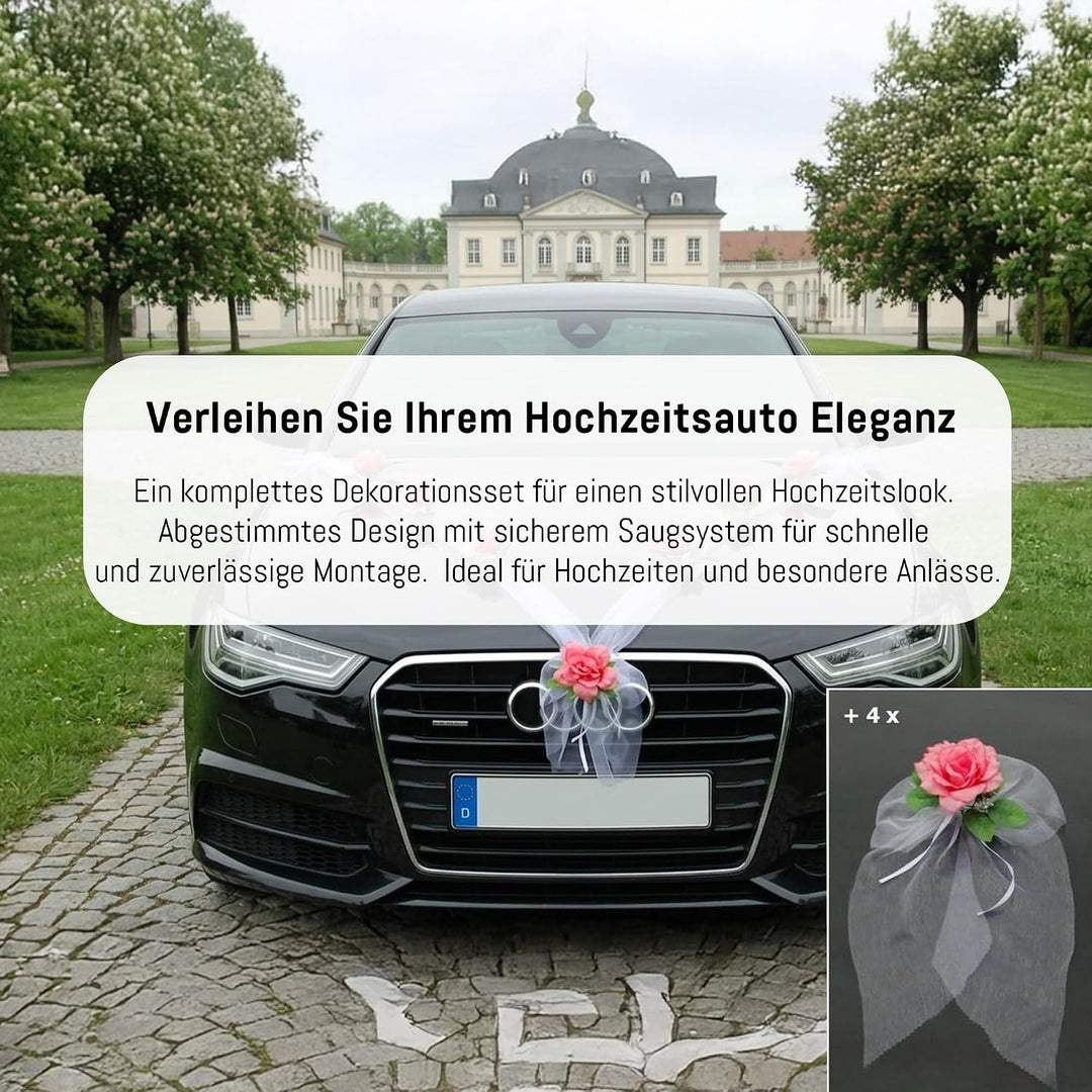 Organza M + Schleife Auto Schmuck Braut Paar Rose Deko Dekoration Autoschmuck Hochzeit Car Auto Wedd