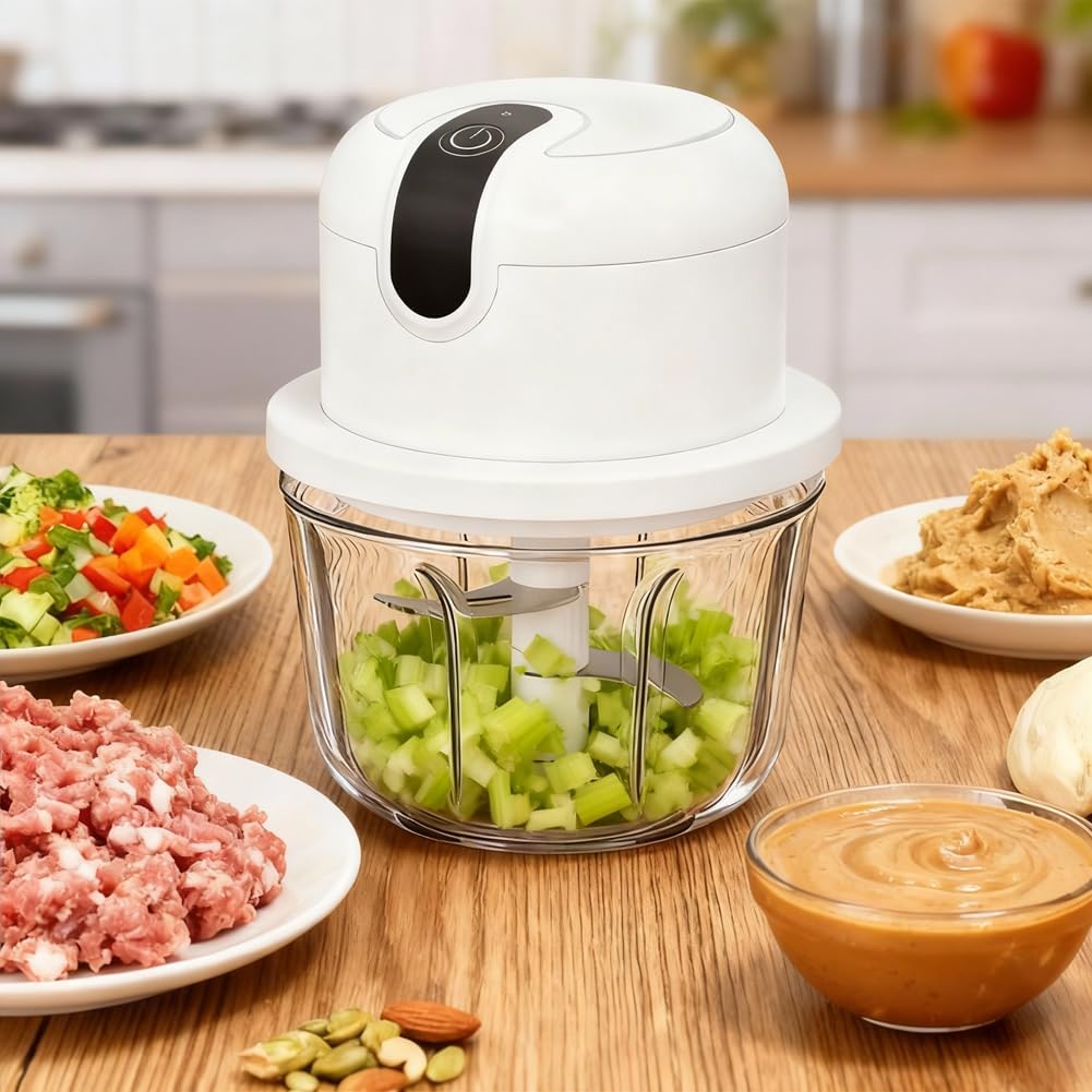 DASIAUTOEM Elektrischer Küchenzerkleinerer 350ML, Mini Zwiebelzerkleinerer, Kabelloser Elektrischer