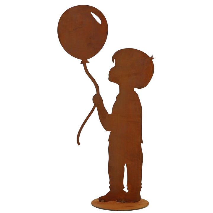Rostikal Dekofigur Junge mit Luftballon 52 cm Vintage Gartendeko Figur Rost Deko Metall ohne Name Ju