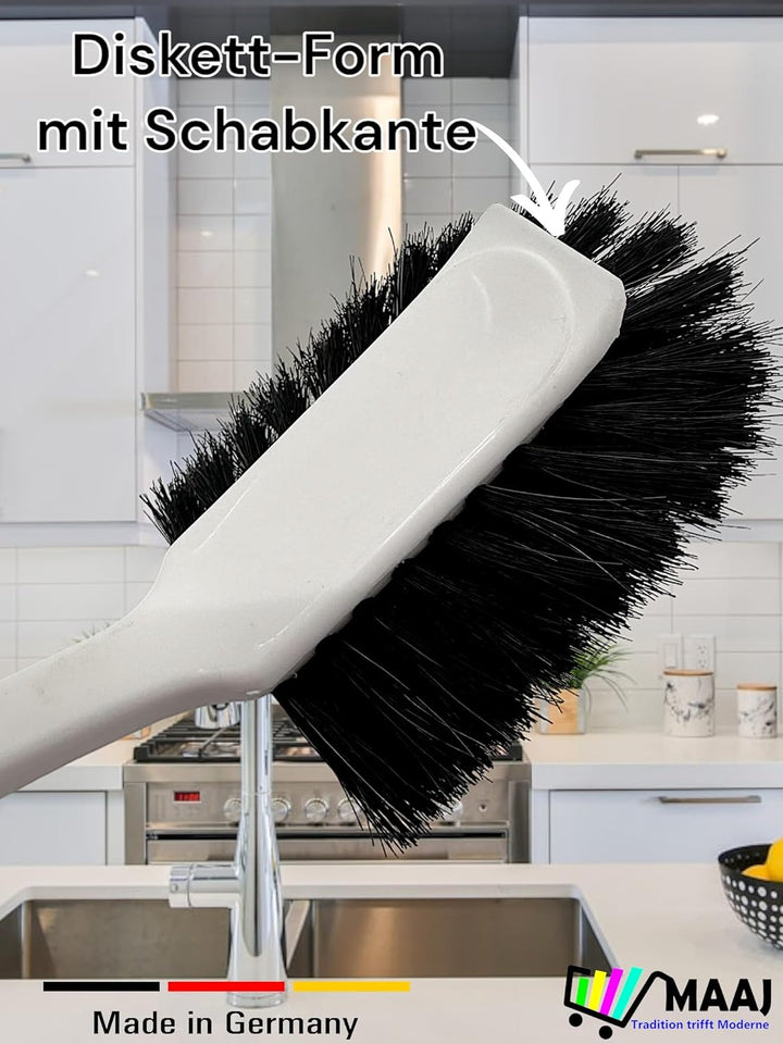 3 x MAAJ Set SPÜLBÜRSTEN LANGKOPF DISKETT TROPFENFORM weiches ROSSHAAR + SCHABKANTE extra voll bestü