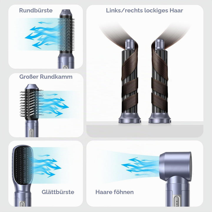 Hairstyler Set, Warmluftbürste Set, 6 in 1 Air styler, Haarstyler mit Lockenstab, 110000 RPM, Negati