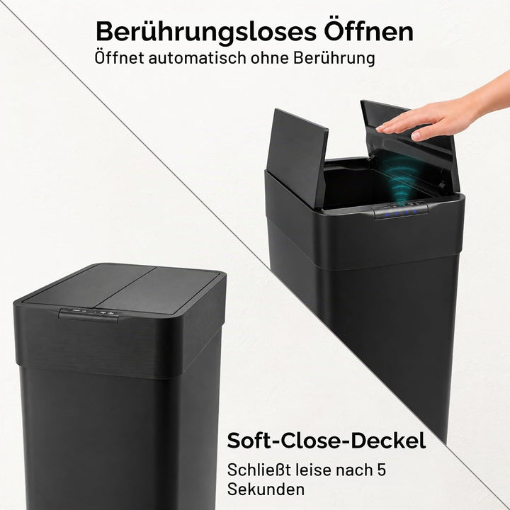 Five Stars® Sensor-Abfalleimer 60 Liter – Edelstahl-Abfallbehälter mit Doppelventilöffnung – Soft Cl