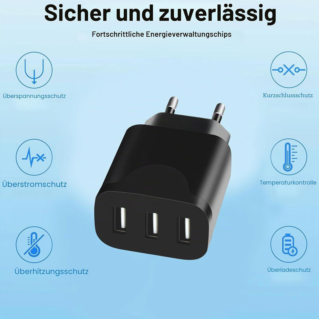 3er Pack USB Ladegerät 15W – 3 USB-A Ports, USB Netzteil Stecker für Steckdose, USB Stromstecker Ada