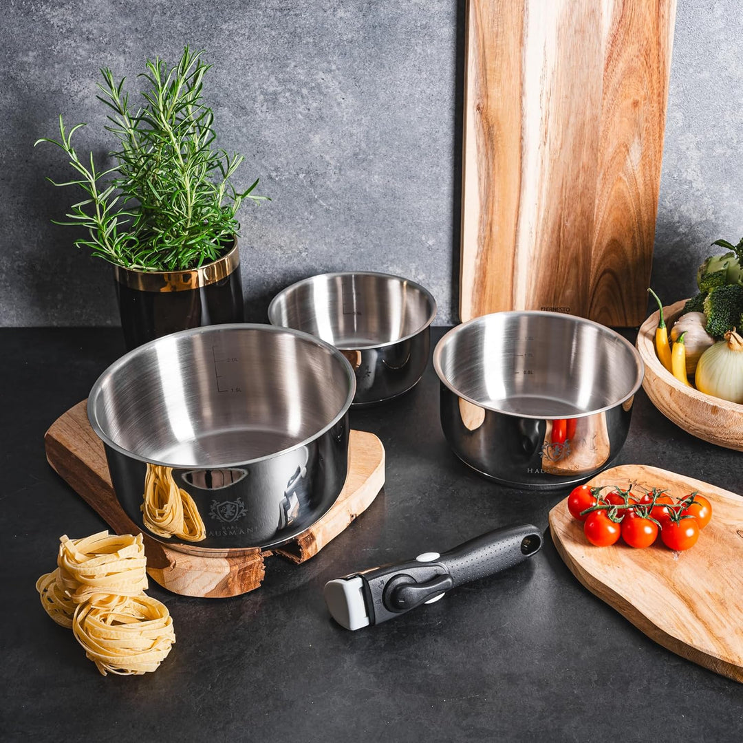 Topfset Induktion mit Abnehmbarer Griff - 3-Teilig - Edelstahl Kochtöpfe für Alle Herdarten - Kochto