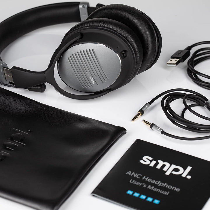 Smpl Noise Cancelling Kopfhörer - Bluetooth-Over-Ear-Kopfhörer, mit Mikrofon zum Anrufen, 16-Stunden