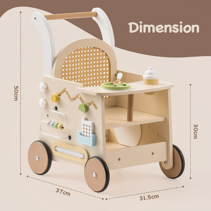 ROBOTIME Holz-Babywalker als Kinderwagen-Spielzeug, mit Geschwindigkeitskontrolle und Unter-Sitz-Auf