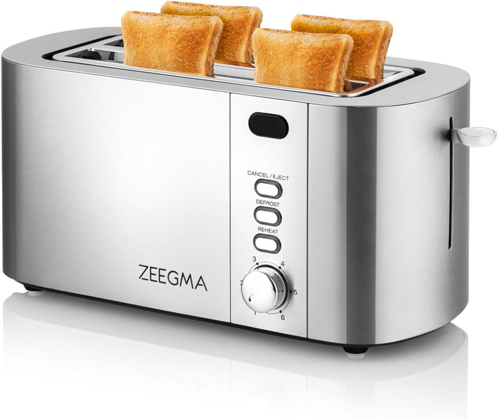 ZEEGMA TOSTEE CHEF 4-Scheiben-Edelstahl-Brottoaster, Brötchenhalter, 1500 W, Auftauen, Aufwärmen & S