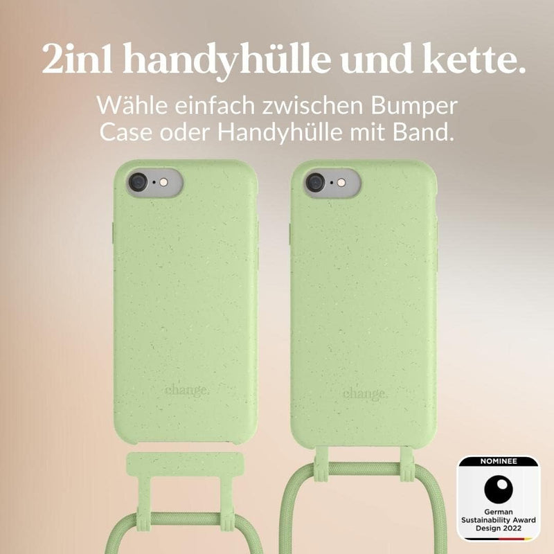 Woodcessories - Nachhaltige Handykette abnehmbar kompatibel mit iPhone SE 2022 Hülle mit Band hellgr