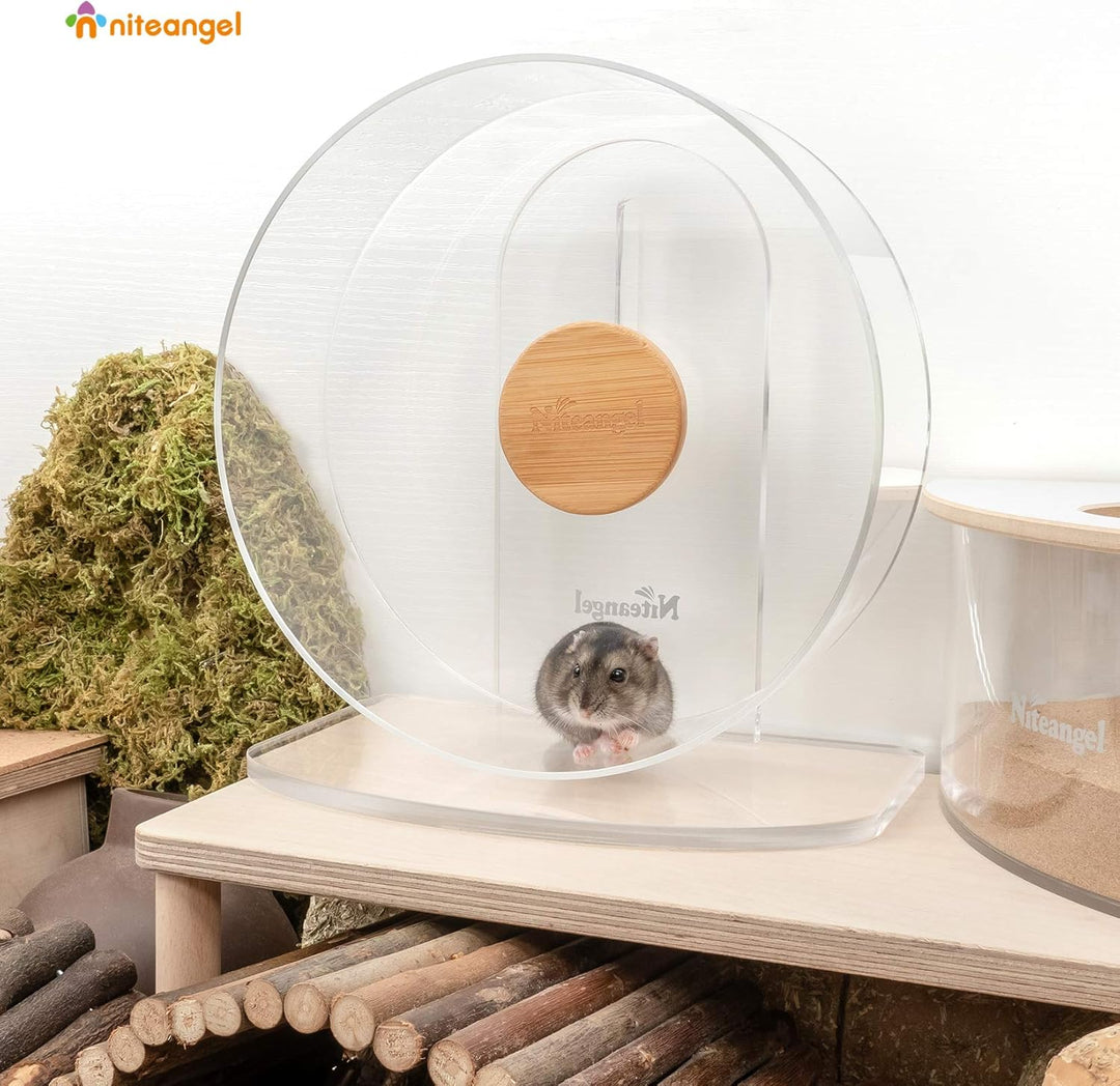 Niteangel Leises Hamsterrad - Geräuscharmes Spinning Acryl Hamsterrad mit Doppel-Lagerung für Hamste