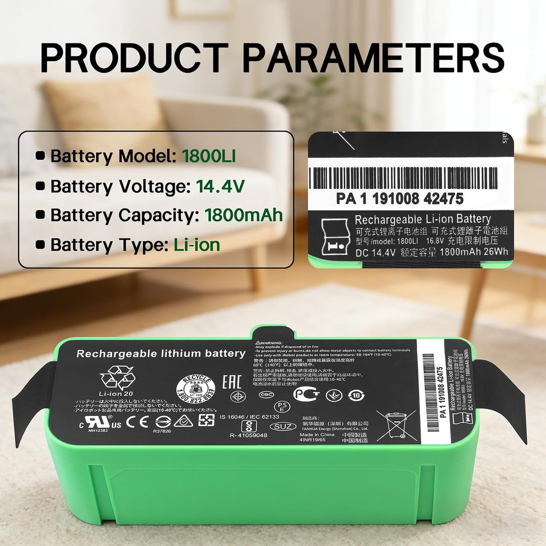 26Wh 1800LI Akku für iRobot Roomba 500 580 595 600 670 680 700 800 900 610 671 675 677 685 690 691 6