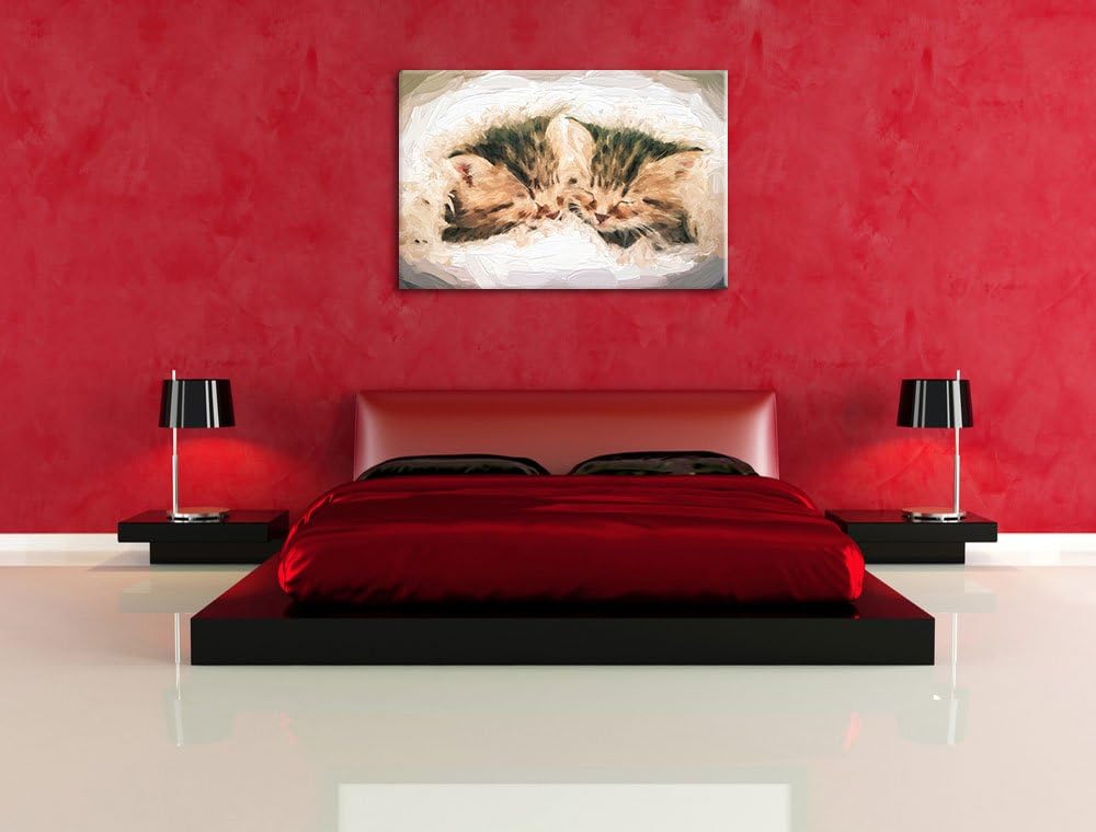 Katzenbabys Pinsel Effekt, Format: 100x70 auf Leinwand, XXL riesige Bilder fertig gerahmt mit Keilra