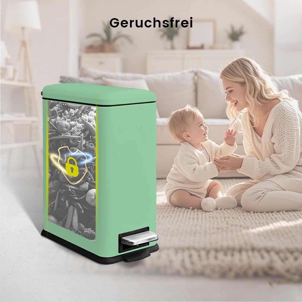 Mülleimer,30L Treteimer mit Inneneimer,30 Liter Schmaler Abfalleimer mit Pedal,Edelstahl Tretmülleim