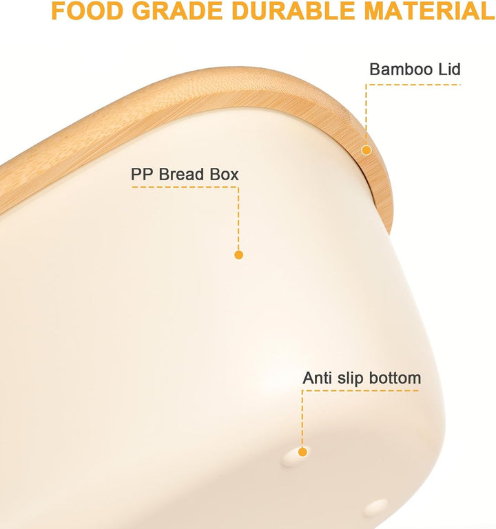 Cozary Brotkasten mit Bambusdeckel, 6L Grosser Brotbox mit Leinen Brotbeute, 37x22.5x14cm, Anti-Ruts