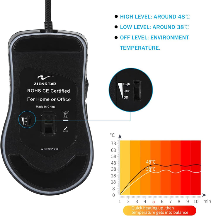 Beheizter Maus,Winter-Handwärmer USB Gaming-Maus,Wärme 38–48 °C Einstellbar-Mattschwarz