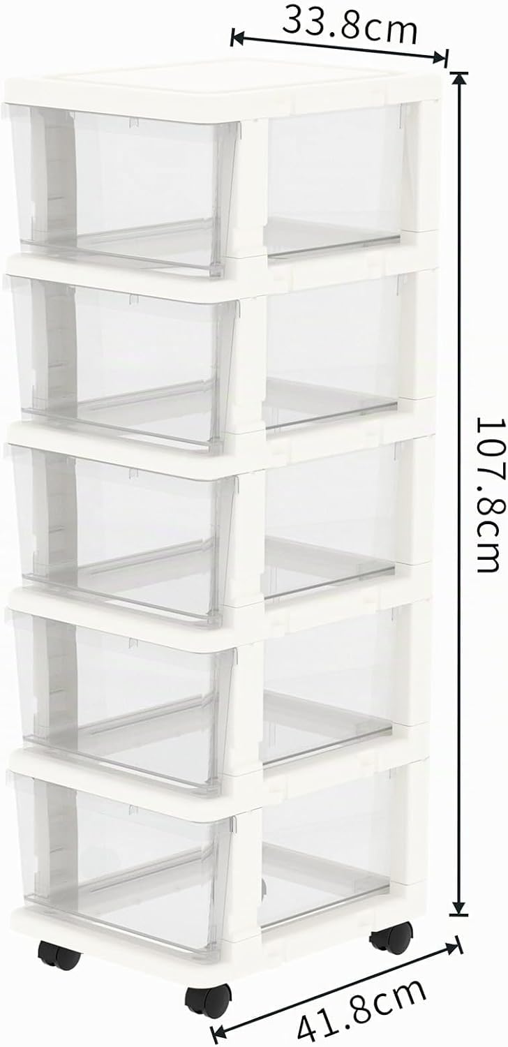 Cetomo Clearview Kunststoff 5 Aufbewahrungsschubladen, Aufbewahrungsschubladenwagen mit 4 Rollen für