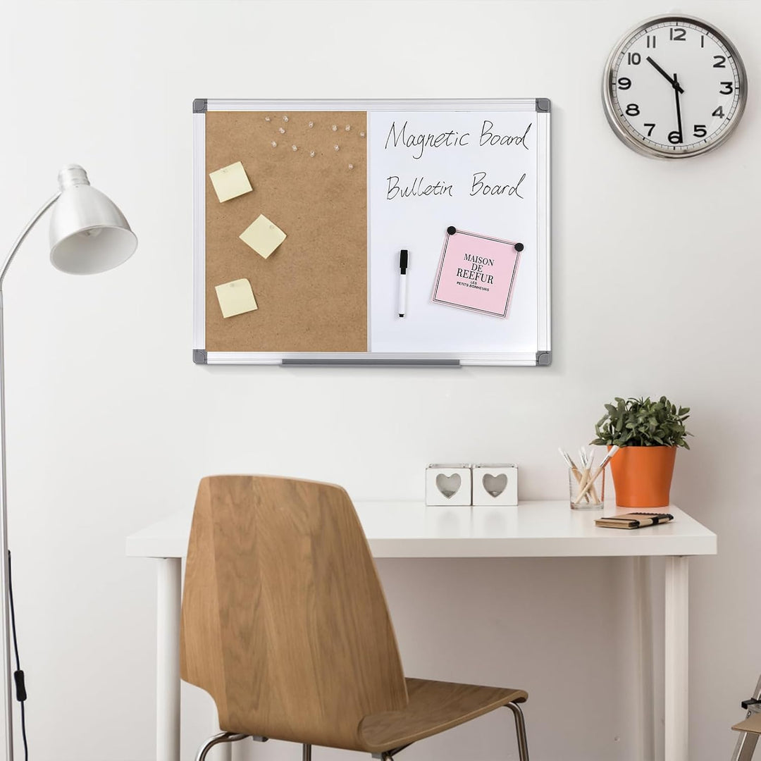 Swansea Whiteboard Magnettafel und Pinnwand Kork mit Aluminiumrahmen für Wohnung, Büro, Küche und Sc