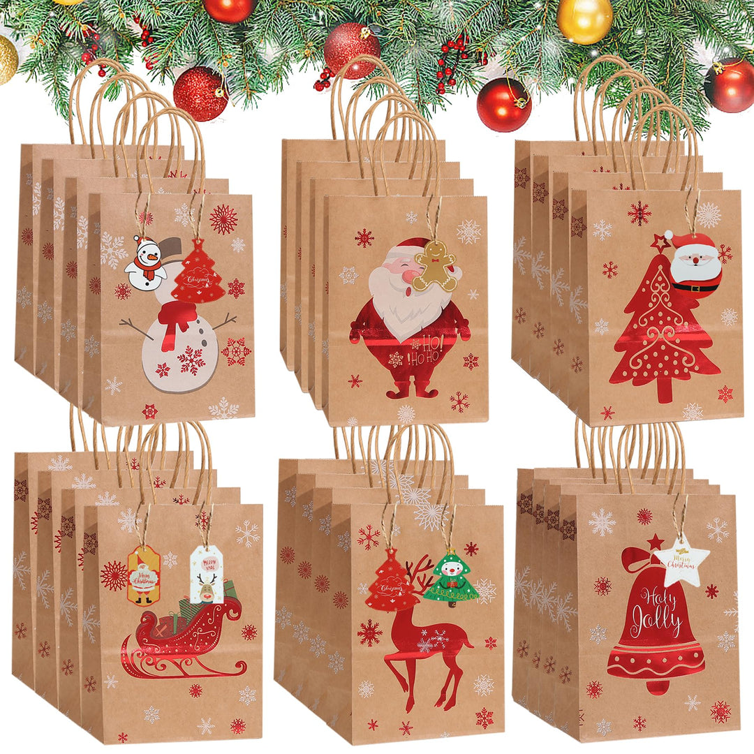 GeschenktüTen Weihnachten,24 Stück Weihnachts Kraft Geschenktaschen,Papiertüten Weihnachten Geschenk
