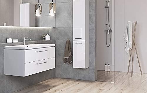 VBChome Waschbecken mit Unterschrank 60 cm mit Armatur und Pop Up ventil 2 Schubladen Weiss Badmöbel