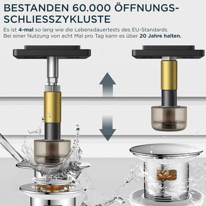 FORIOUS Wasserhahn Bad Hoch mit Ablaufgarnitur，360° Drehbar Edelstahl Waschtischarmatur Hoch mit War
