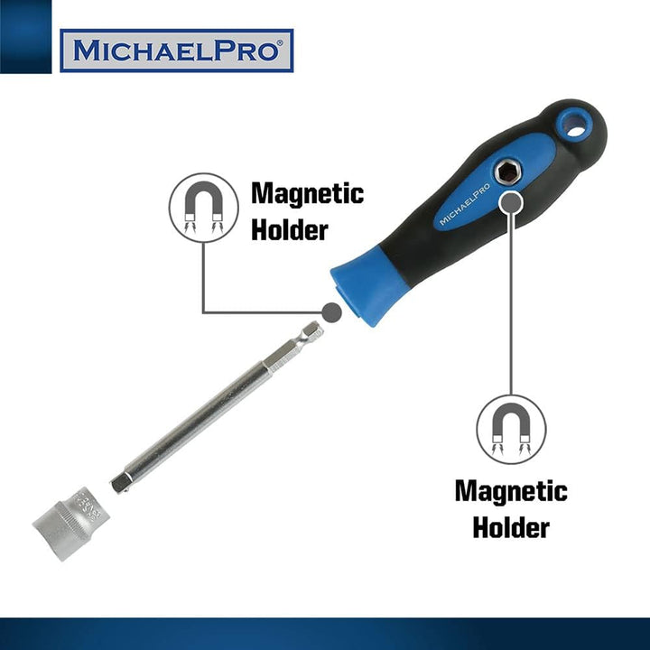 MichaelPro MP012004BL 52 Piece Replaceable Screwdriver Bit and Socket Set with Handle, S2 Steel Bits