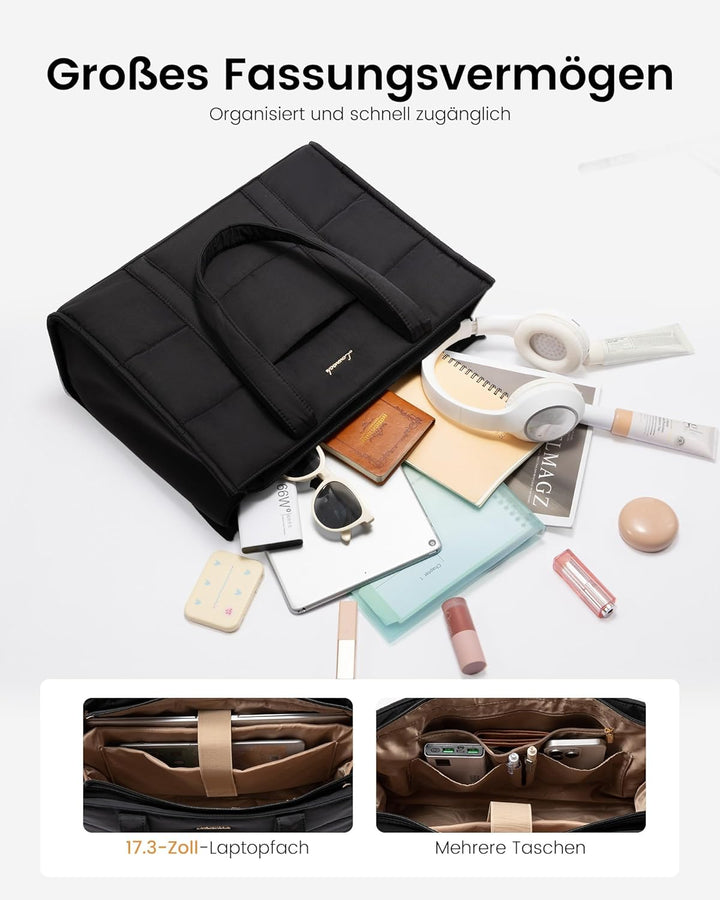 LOVEVOOK Handtasche Damen Gross, Puffer 17 Zoll Laptoptasche Shopper Tasche Arbeitstasche Aktentasch