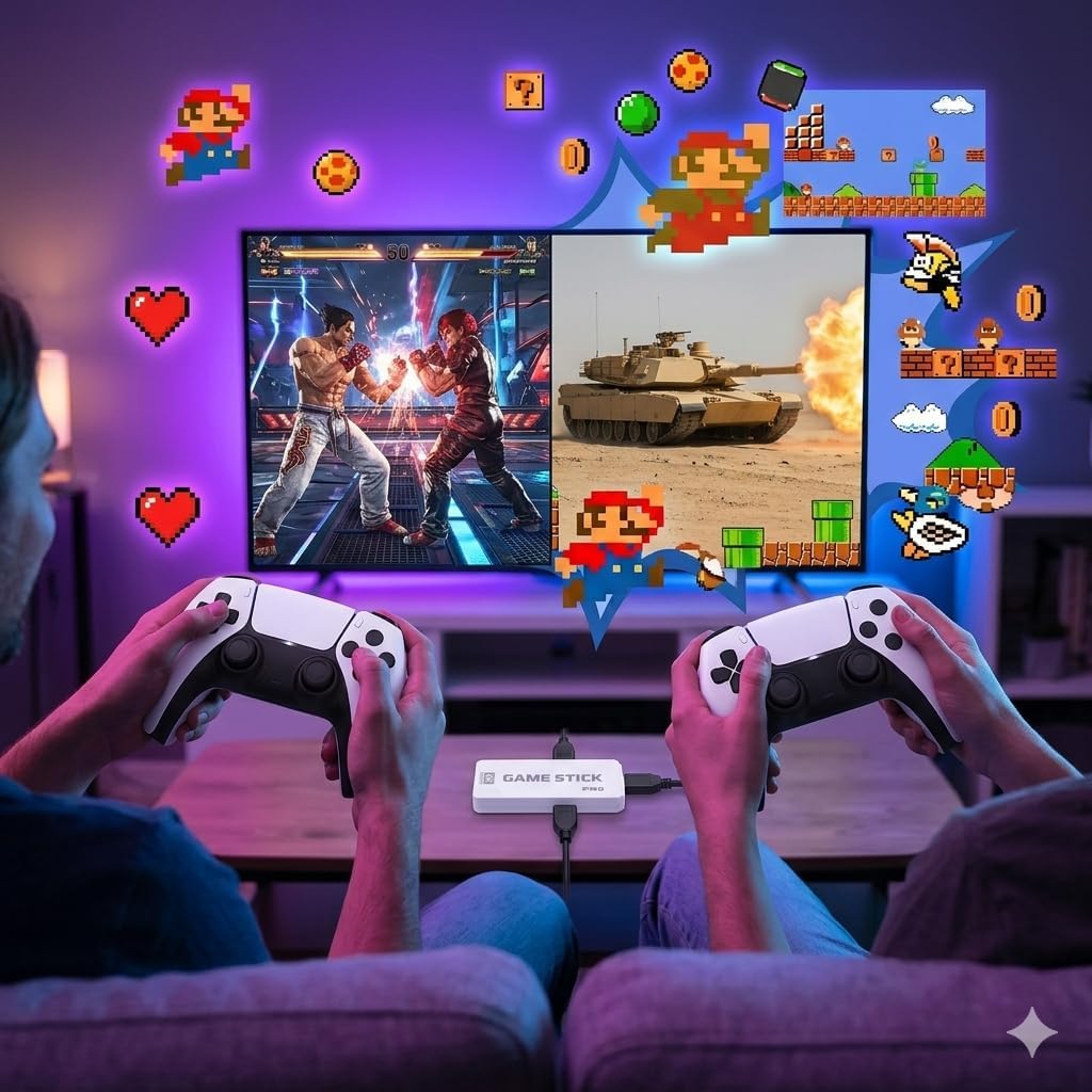 Retro HDMI Konsole mit 2 kabellosen Controllern und integrierter Spielesammlung