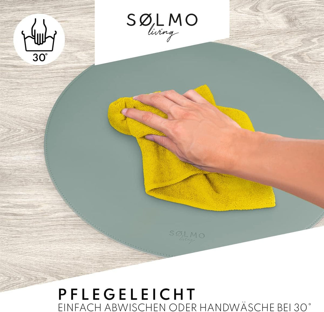 sølmo I Designer Tischset Rund aus PU-Leder - Grosse Farbauswahl - Abwischbar Hitzebeständig I Platz