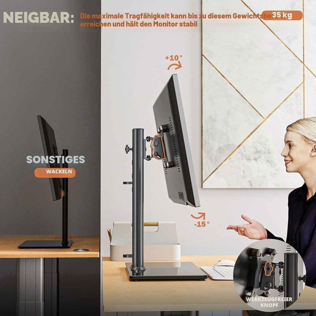 Einzelner LCD-Computer-Monitorständer, freistehend, für 33 cm bis 81,3 cm grosse Bildschirme mit Dre