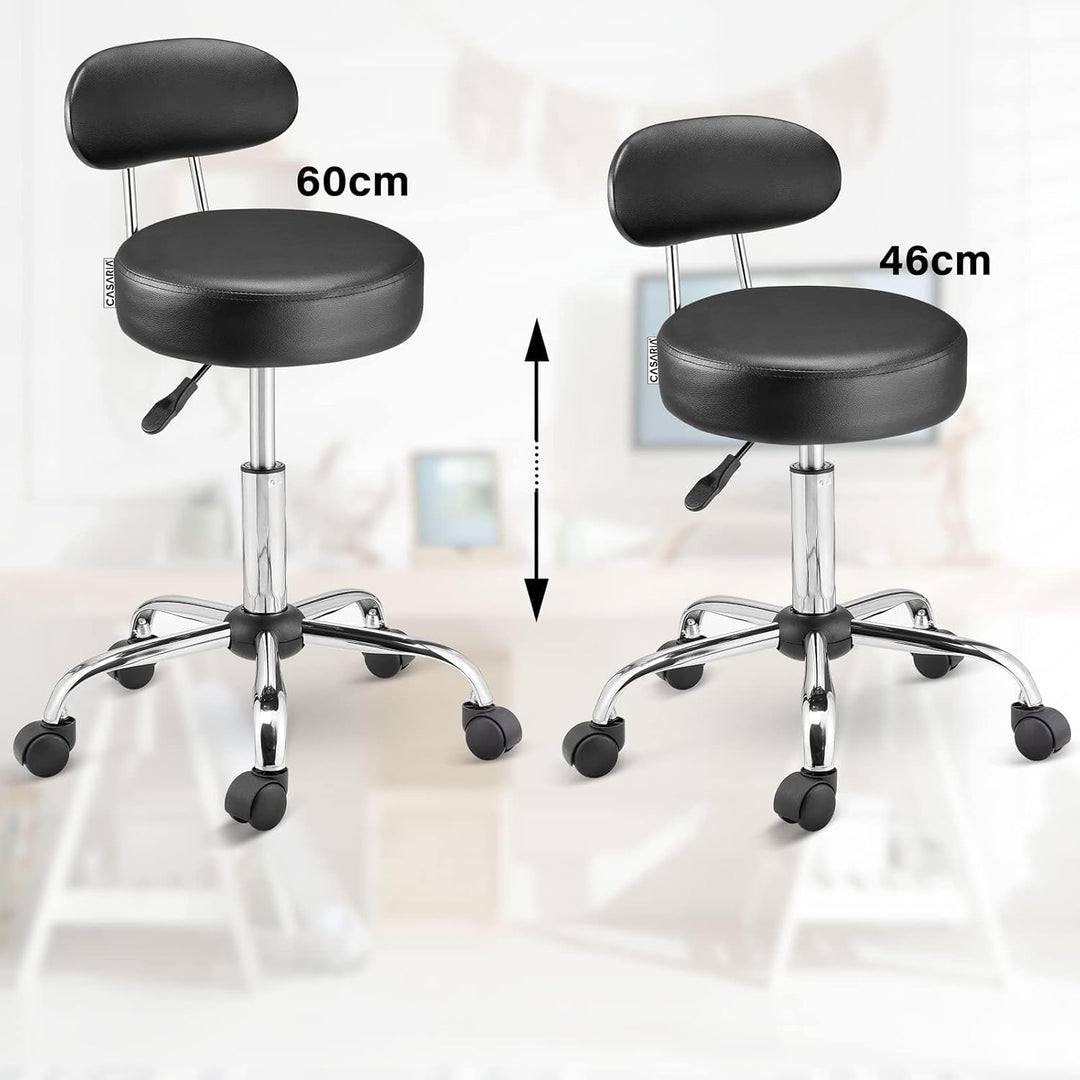 Casaria® Rollhocker mit Lehne Höhenverstellbar 10cm Polsterung 360°C Drehbar 46-60cm Sitzhöhe Küche