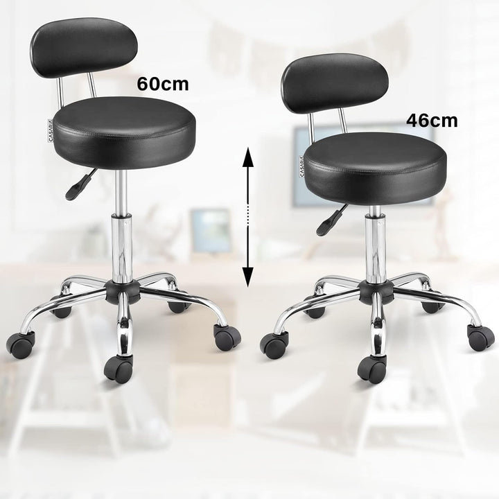 Casaria® Rollhocker mit Lehne Höhenverstellbar 10cm Polsterung 360°C Drehbar 46-60cm Sitzhöhe Küche