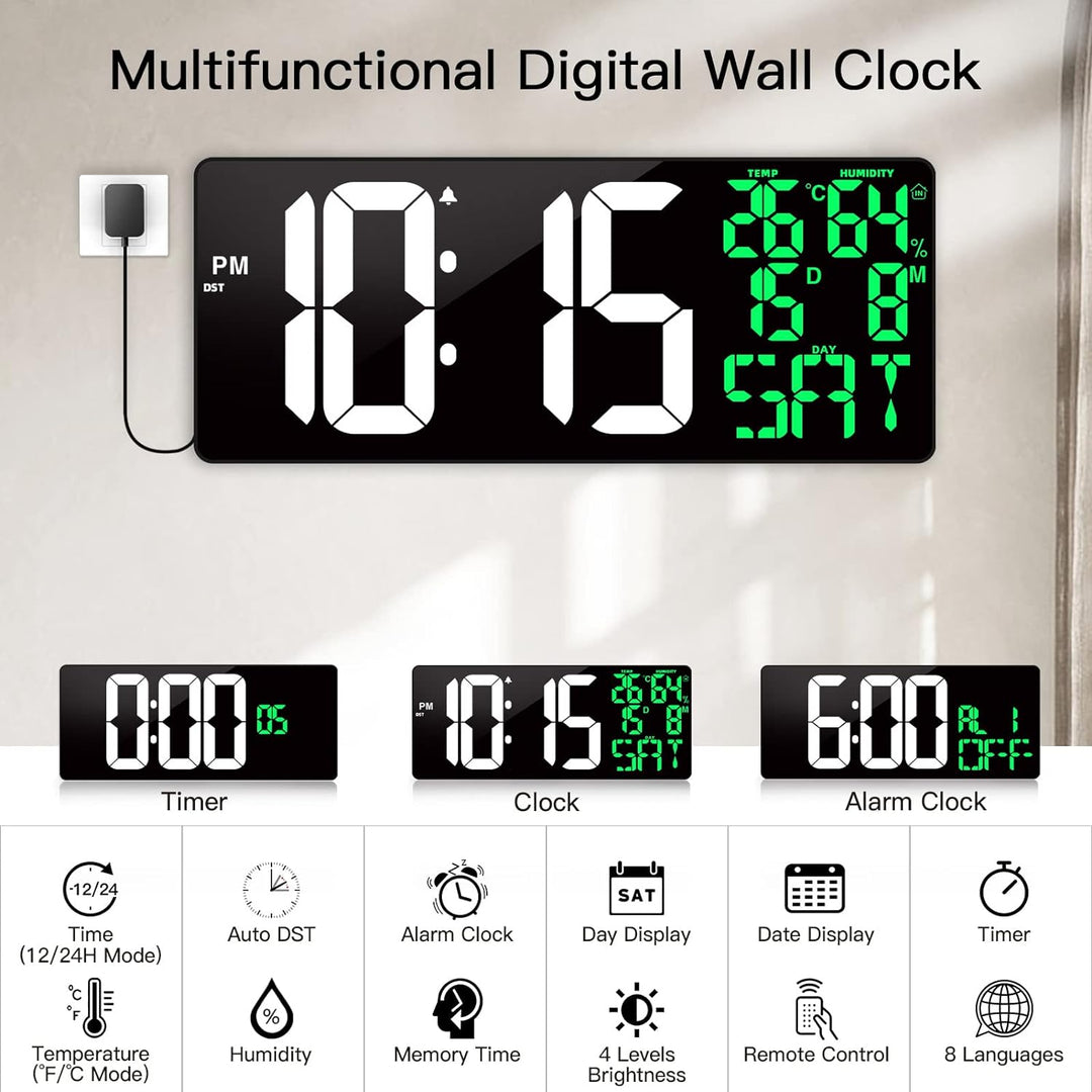 XREXS 18'' grosse Digitale Wanduhr mit Fernbedienung, automatisch dimmbare Digitaluhr mit grossem Di