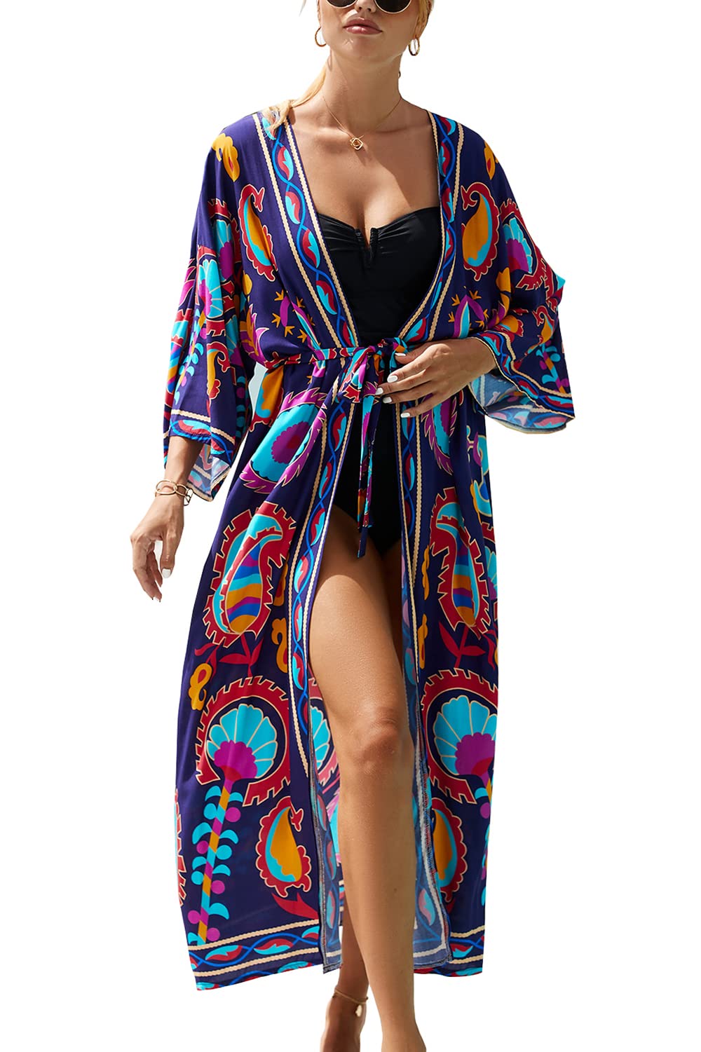 Frauen Sommer Langer Kaftan Maxi Böhmisches Kleid Strand Vertuschungsrobe Geräumiger Kimono Einheits