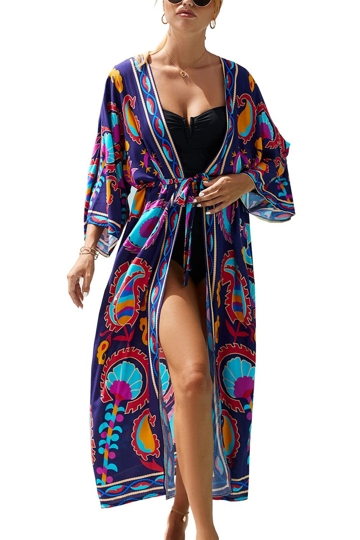 Frauen Sommer Langer Kaftan Maxi Böhmisches Kleid Strand Vertuschungsrobe Geräumiger Kimono Einheits