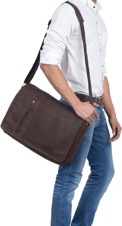 STILORD 'Nicolas' Messenger Bag Leder Grosse Umhängetasche Laptoptasche 15,6 Zoll Aktentasche Busine