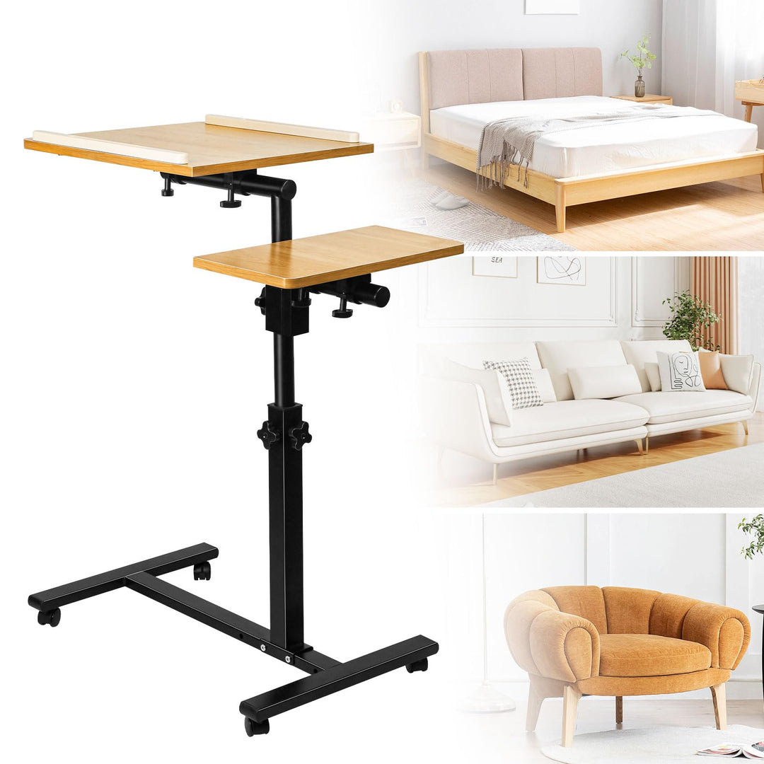 Betttisch mit Rollen, Betttisch für Laptop, Serviertablett für Sofa, Bremsen an beiden Hinterrädern,