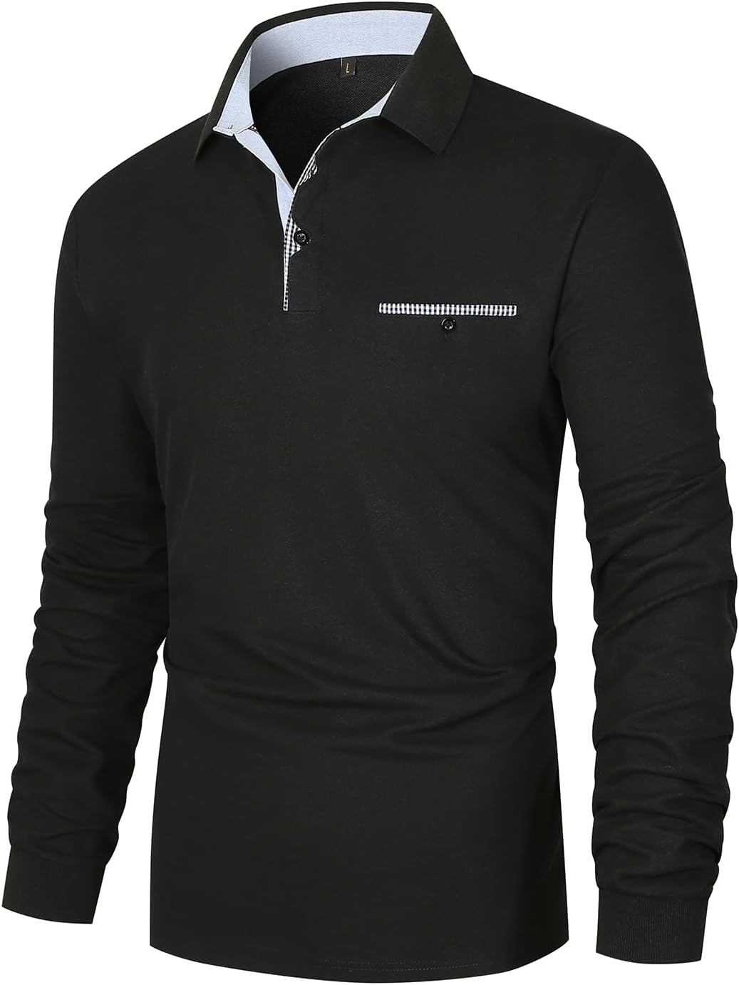 LIUPMWE Poloshirt Herren Langarm Getäfelt T Shirts Männer Hemd T-Shirt Slim Fit Golf Sports, L Schwa