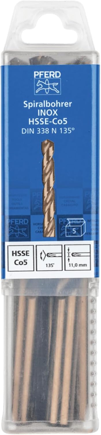 PFERD Spiralbohrer INOX, 5 Stück | Ø 11 mm, HSS-E Co5 N, DIN 338, 135° | 25203581 - für zähe und har