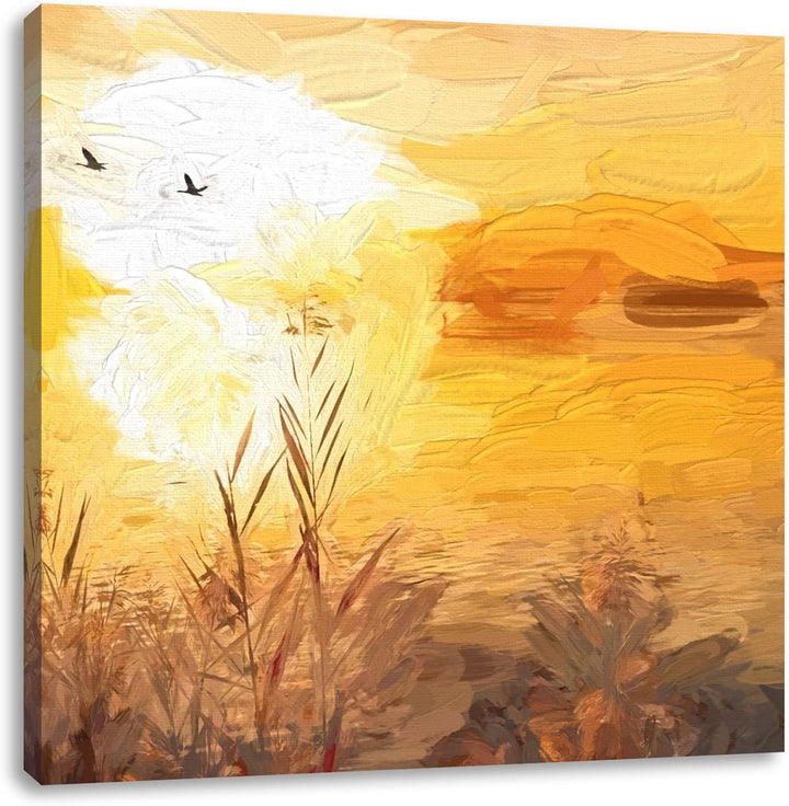 Pixxprint Sonnenuntergang, Format: 70x70 auf Leinwand, XXL riesige Bilder fertig gerahmt mit Keilrah