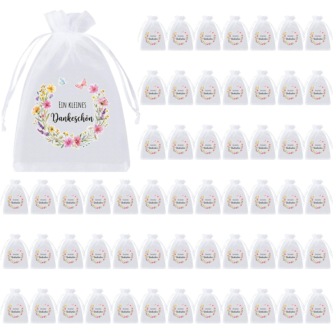 Hestya 60 Stück Dankeschön Gastgeschenke, Organza Geschenkbeutel mit Blumenmotiv Geschenkbeutel für